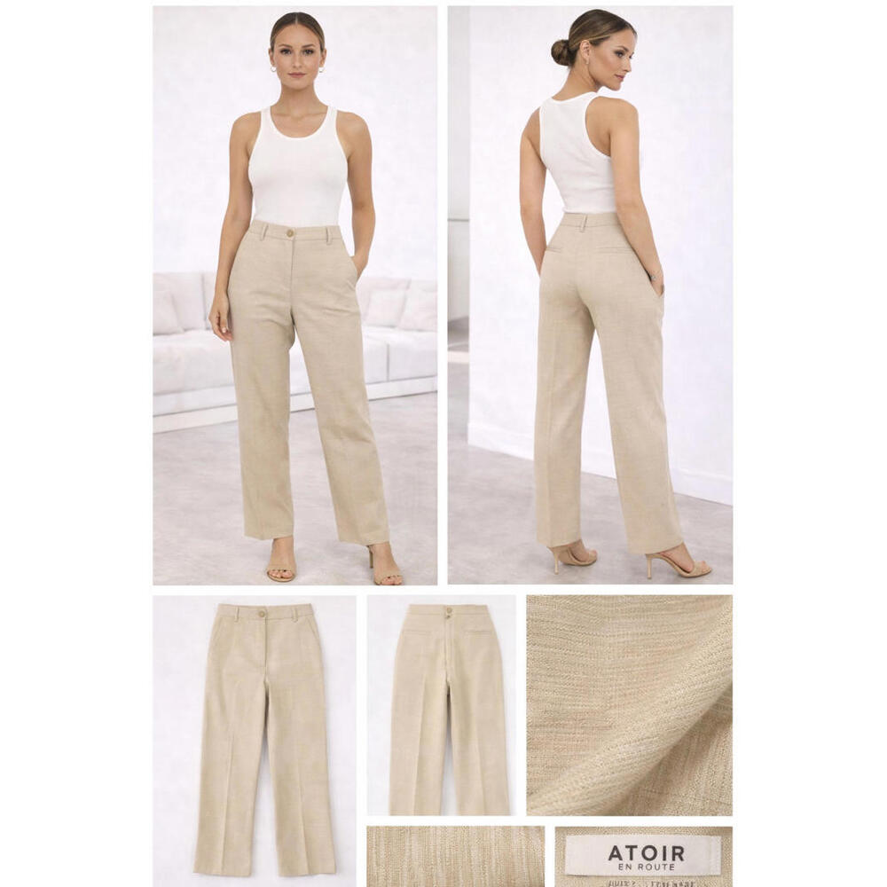 Atoir En Route Pant AU 12 US 8 Sand Beige Tailored Trouser Textured High Waist